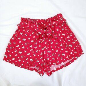 Hollister Red Floral Paperbag High-Waisted Shorts S